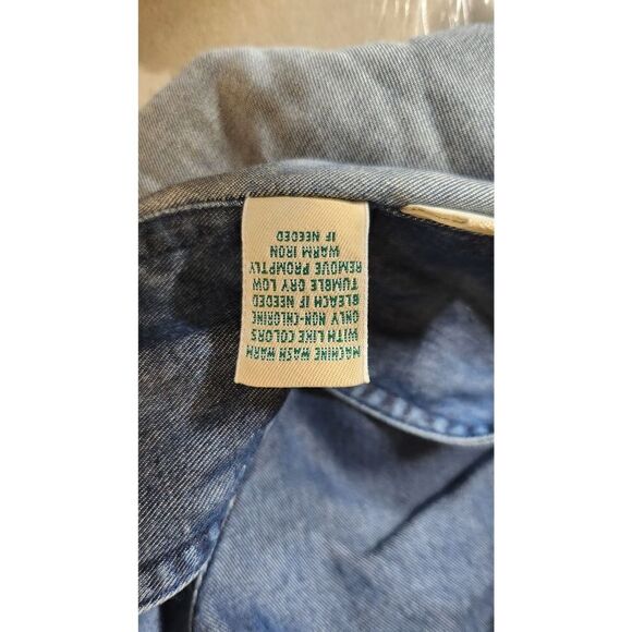 LL Bean women's blue chambray size 8 denim button down shirt casual maxi dress - Picture 5 of 5
